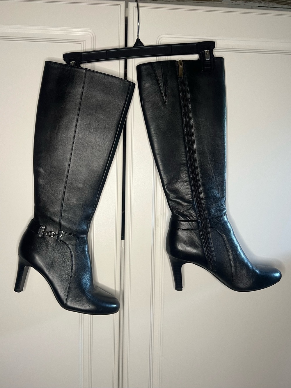 Bandolino Black Leather Knee High Heeled Boots
